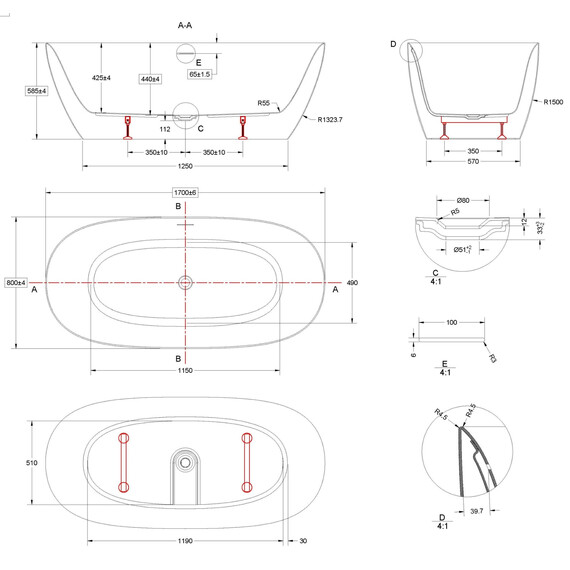 Ванна отдельностоящая Vincea 170x80 см VBT-708-1700 - фото 7