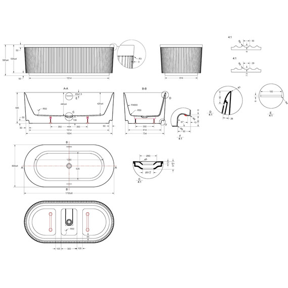 Ванна отдельностоящая Vincea 170x80 см VBT-709-1700 - фото 5