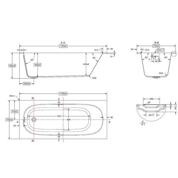 Ванна акриловая Vincea 170x75 см VBT-710-1700 - фото 7