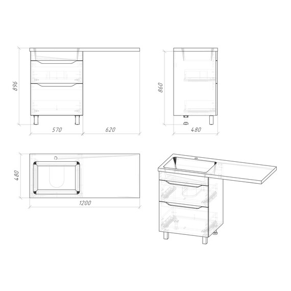 Тумба напольная с раковиной Grossman Вилар 120 см R (раковина Камилла-120) белый глянец - фото 9