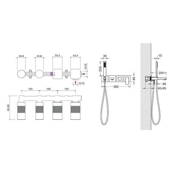 Смеситель для ванны Aquatek Либра AQ1644MB (со скрытой частью) чёрный матовый - фото 8