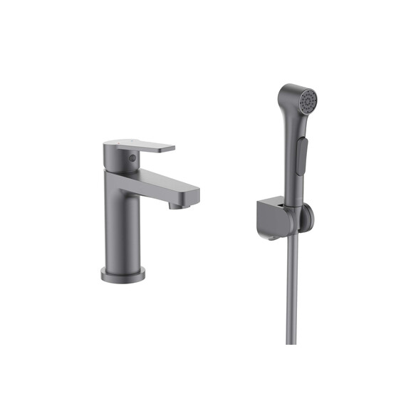 Смеситель для раковины с лейкой для биде Aquatek Лугано AQ1712BGM, оружейная сталь - фото 