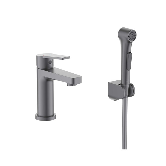 Смеситель для раковины с лейкой для биде Aquatek Лугано AQ1712BGM, оружейная сталь - фото 2