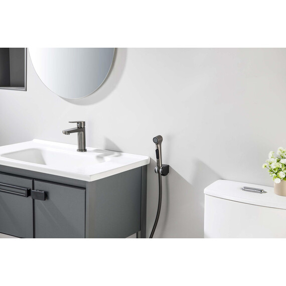 Смеситель для раковины с лейкой для биде Aquatek Лугано AQ1712BGM, оружейная сталь - фото 3