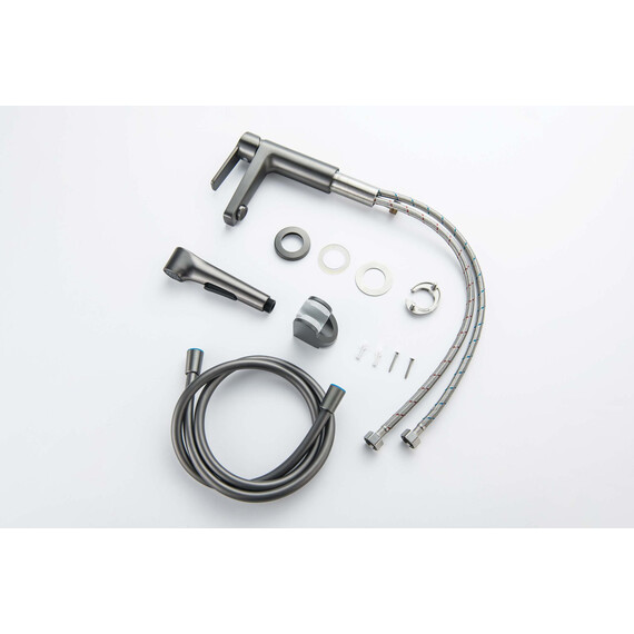 Смеситель для раковины с лейкой для биде Aquatek Лугано AQ1712BGM, оружейная сталь - фото 9