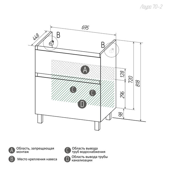 Тумба напольная с раковиной Grossman Меркадо 70 см 107073, графит матовая - фото 9