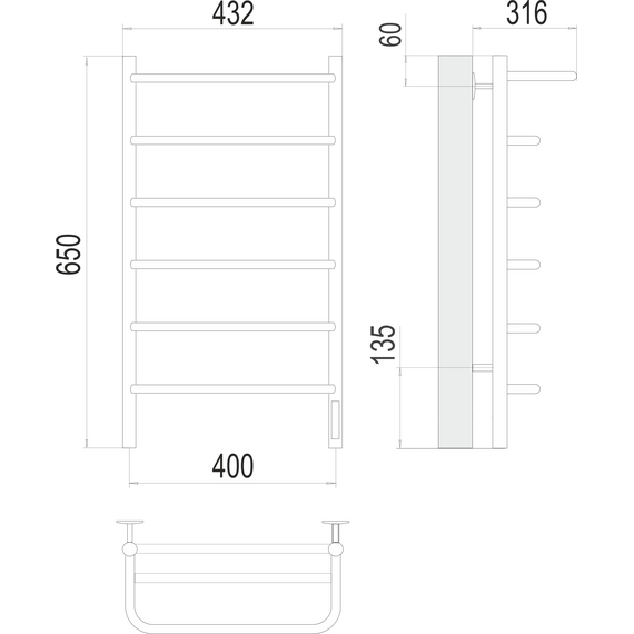 Полотенцесушитель электрический Terminus с полкой П6 400x650 мм 4670078531421 - фото 3