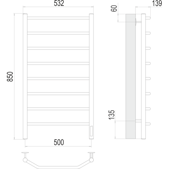 Полотенцесушитель электрический Terminus Виктория П8 500x850 мм 4670078531216 - фото 3