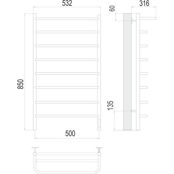Полотенцесушитель электрический Terminus с полкой П8 500x850 мм 4670078524836 - фото 3