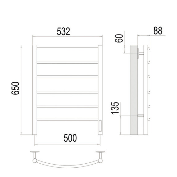 Полотенцесушитель электрический Terminus Классик П6 500x650 мм 4670078561404, сатин - фото 4