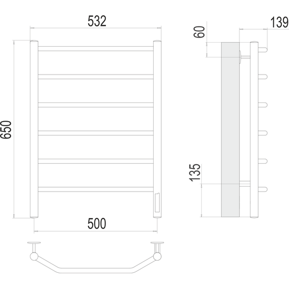 Полотенцесушитель электрический Terminus Виктория П6 500x650 мм 4670078531193 - фото 3