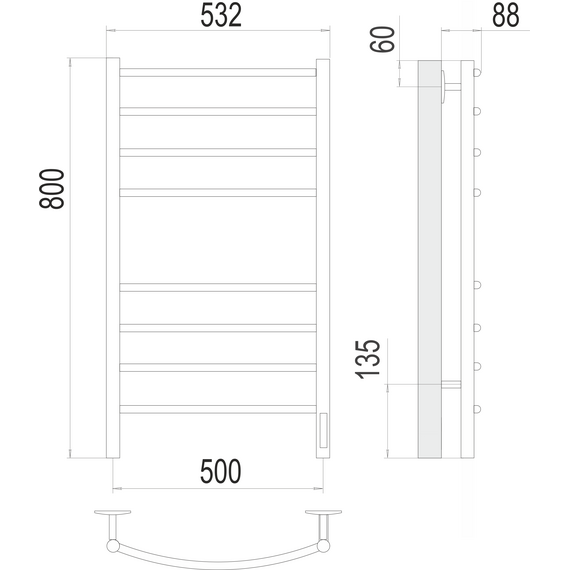 Полотенцесушитель электрический Terminus Классик П8 500x800 мм 4670078527592, белый матовый - фото 3