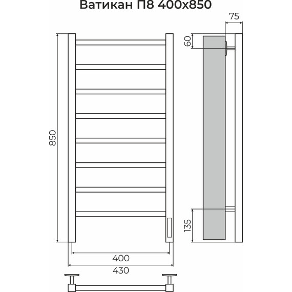 Полотенцесушитель электрический Terminus Ватикан П8 400x850 мм 4670078557155 - фото 3