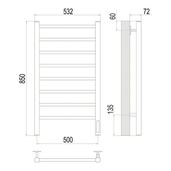 Полотенцесушитель электрический Terminus Аврора П8 500x850 мм 4670078563989, сатин - фото 4