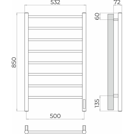 Полотенцесушитель электрический Terminus Аврора П8 500x850 мм 4670078531179 - фото 3