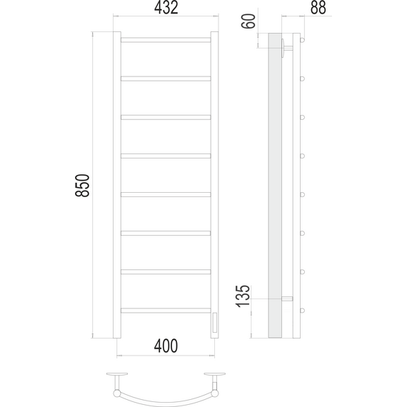 Полотенцесушитель электрический Terminus Классик П8 400x850 мм 4670078531346 - фото 3