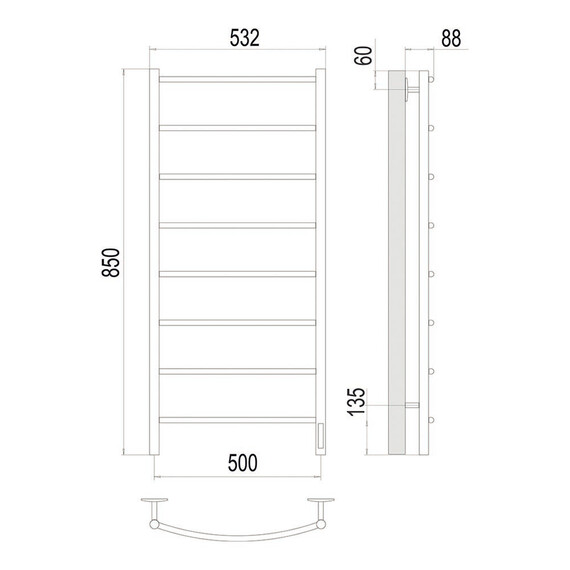 Полотенцесушитель электрический Terminus Классик П8 500x850 мм 4670078561411, сатин - фото 4