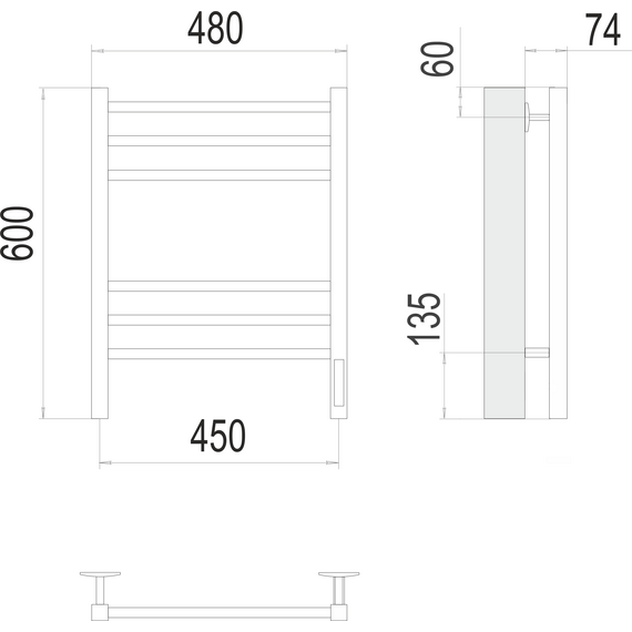 Полотенцесушитель электрический Terminus Ватикан П6 450x600 мм 4670078527516, чёрный матовый - фото 3