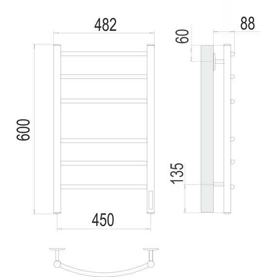 Полотенцесушитель электрический Terminus Классик П6 450x600 мм 4670078527578, чёрный матовый - фото 3