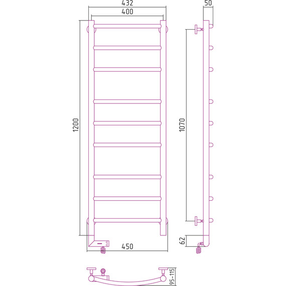 Полотенцесушитель электрический Сунержа Галант 2.0 П9 1200x400 мм 00-5200-1240 L - фото, картинка 5 Полотенцесушитель электрический Сунержа Галант 2.0 П9 1200x400 мм 00-5200-1240 L - фото 5