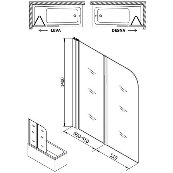 Шторка для ванны Kolpa-San Sole TP 112 см, хром/прозрачное - фото 2
