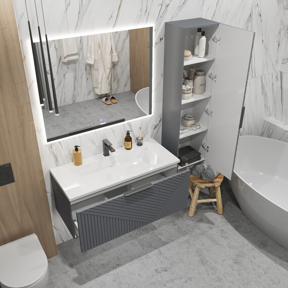 Тумба подвесная с раковиной Grossman Блисс 100 см 1010048, графит матовый - фото 6