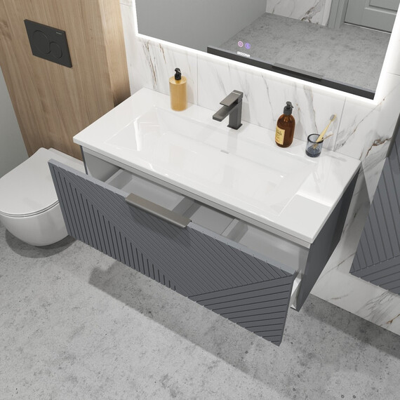 Тумба подвесная с раковиной Grossman Блисс 100 см 1010048, графит матовый - фото 5