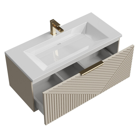 Тумба подвесная с раковиной Grossman Блисс 100 см 1010049, бежевый матовый - фото 4