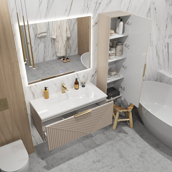 Тумба подвесная с раковиной Grossman Блисс 100 см 1010049, бежевый матовый - фото 7