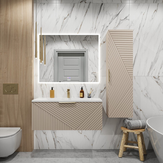 Тумба подвесная с раковиной Grossman Блисс 100 см 1010049, бежевый матовый - фото 8