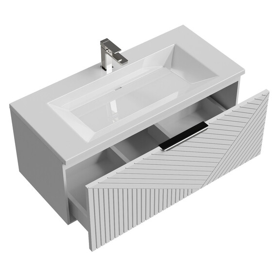 Тумба подвесная с раковиной Grossman Блисс 100 см 1010050, белый матовый - фото 4