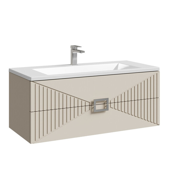 Тумба подвесная с раковиной Grossman Луксор 100 см 1010057, бежевый матовый - фото 