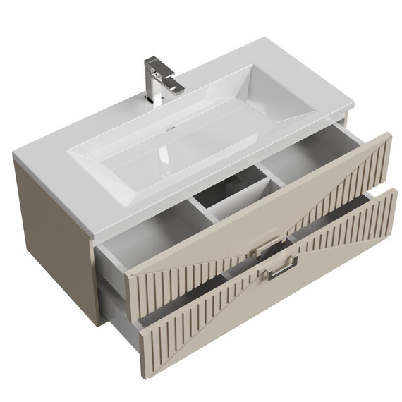 Тумба подвесная с раковиной Grossman Луксор 100 см 1010057, бежевый матовый - фото 4