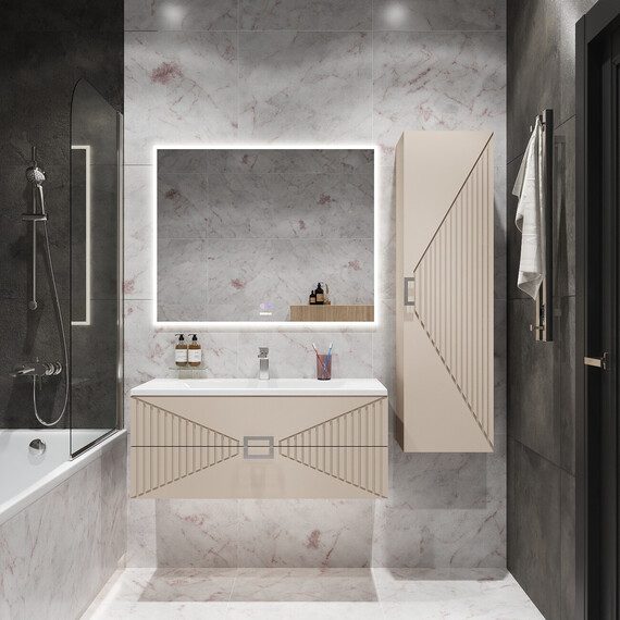 Тумба подвесная с раковиной Grossman Луксор 100 см 1010057, бежевый матовый - фото 7