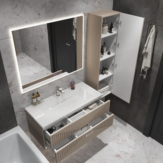 Тумба подвесная с раковиной Grossman Луксор 100 см 1010057, бежевый матовый - фото 5