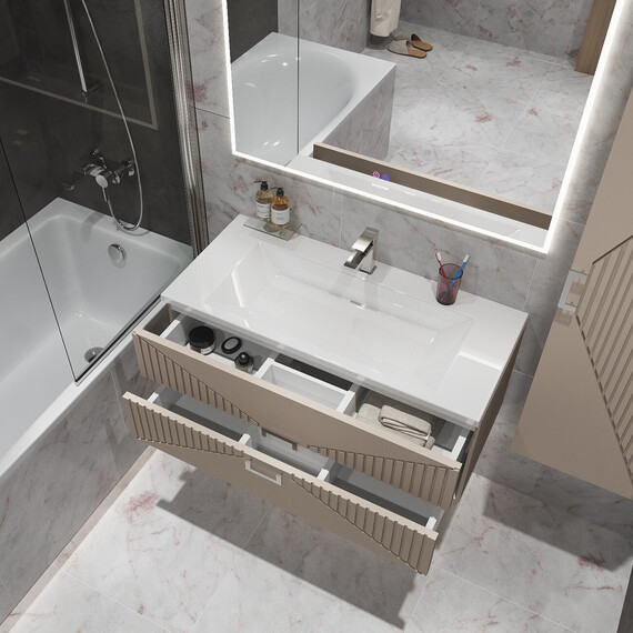 Тумба подвесная с раковиной Grossman Луксор 100 см 1010057, бежевый матовый - фото 6