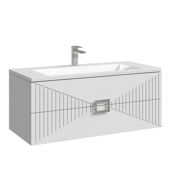 Тумба подвесная с раковиной Grossman Луксор 100 см 1010058, белый матовый - фото 