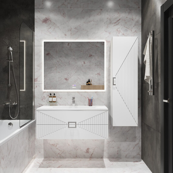 Тумба подвесная с раковиной Grossman Луксор 100 см 1010058, белый матовый - фото 7