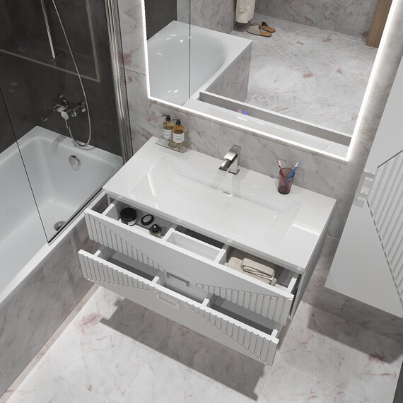 Тумба подвесная с раковиной Grossman Луксор 100 см 1010058, белый матовый - фото 5