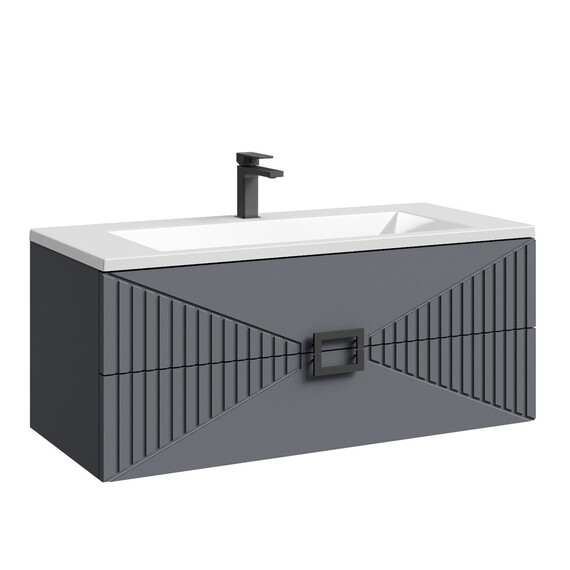 Тумба подвесная с раковиной Grossman Луксор 100 см 1010059, графит матовая - фото 