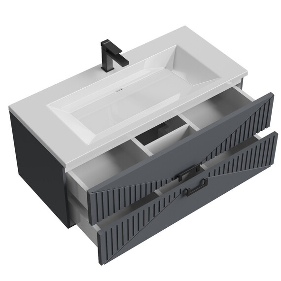 Тумба подвесная с раковиной Grossman Луксор 100 см 1010059, графит матовая - фото 4