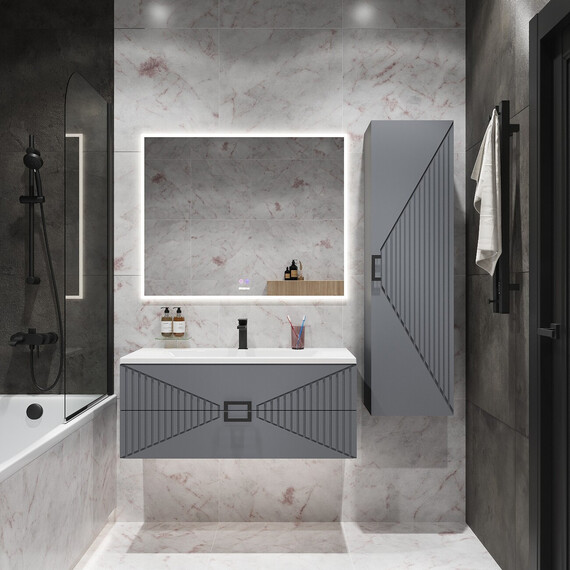 Тумба подвесная с раковиной Grossman Луксор 100 см 1010059, графит матовая - фото 7