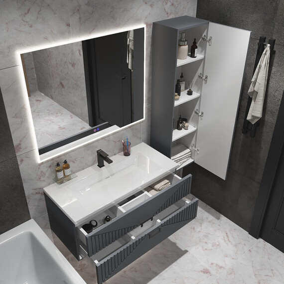 Тумба подвесная с раковиной Grossman Луксор 100 см 1010059, графит матовая - фото 6