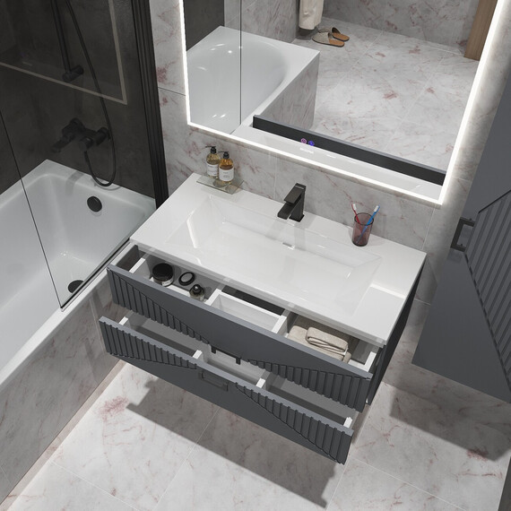 Тумба подвесная с раковиной Grossman Луксор 100 см 1010059, графит матовая - фото 5