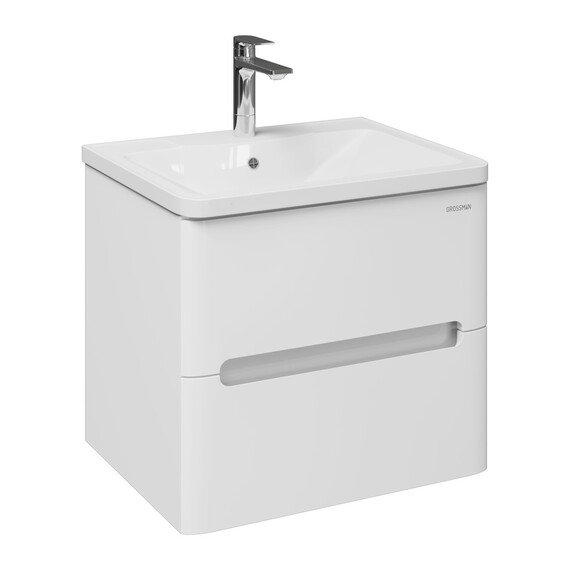 Тумба подвесная с раковиной Grossman Адель 60 см 106038, белый глянец - фото 