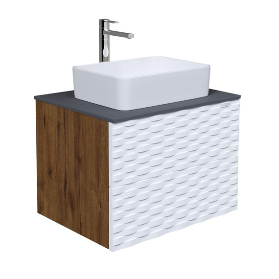 Тумба подвесная со столешницей Grossman Альба 65 см 106503 (раковина в комплекте) веллингтон/белая - фото 