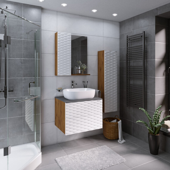 Тумба подвесная со столешницей Grossman Альба 65 см 106503 (раковина в комплекте) веллингтон/белая - фото 5