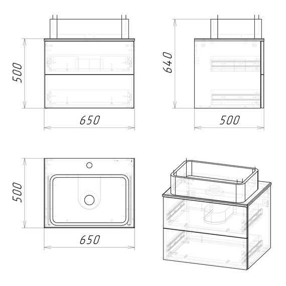 Тумба подвесная со столешницей Grossman Альба 65 см 106503 (раковина в комплекте) веллингтон/белая - фото 7