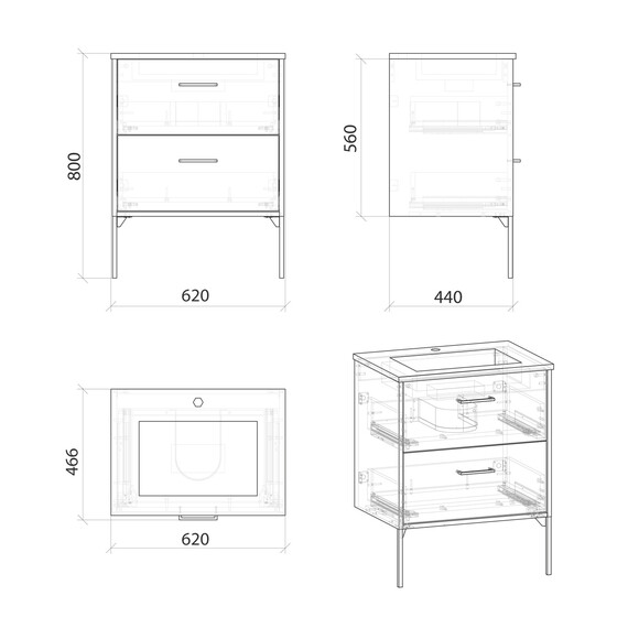 Тумба напольная с раковиной Grossman Неро 65 см 106504, альпийский дуб - фото 10