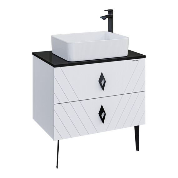 Тумба подвесная со столешницей Grossman Вива 70 см 107012 (раковина в комплекте) белый глянец - фото 